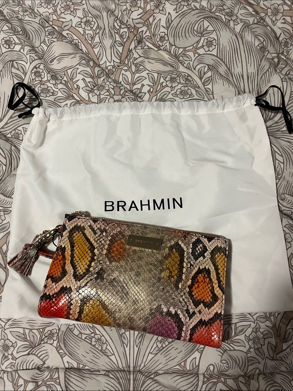 Brahmin Multicolor Embossed Snake-Print Wristlet
